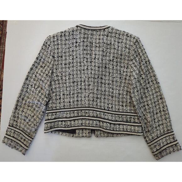 JONES NEW YORK Petite Black Cream Boucle Front Zip Jacket Blazer Womens Size 10P - Picture 6 of 7